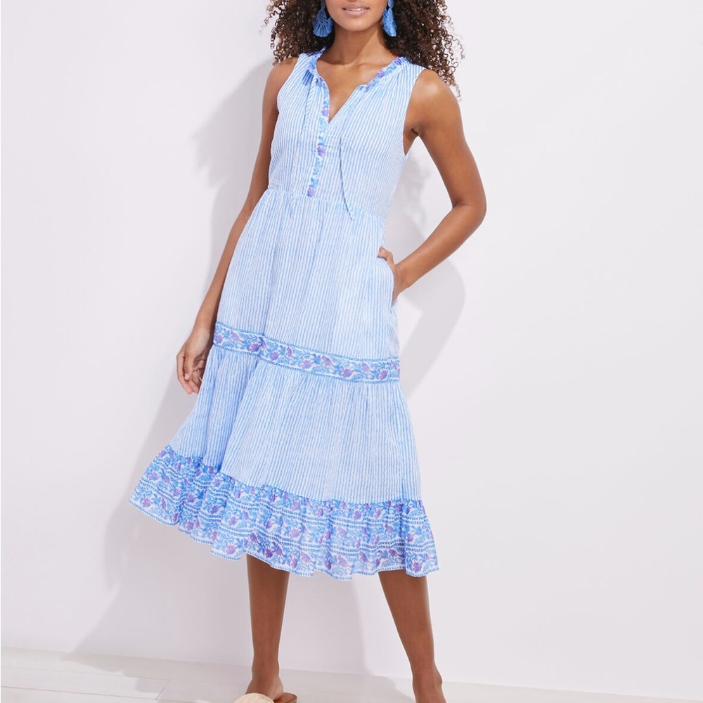 Vineyard Vines Border Print Midi Dress Size L